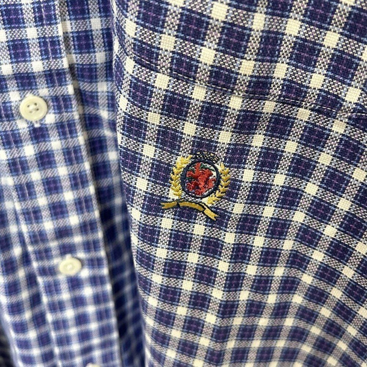 Tommy Hilfiger Mens Shirt Size XL Blue White Button Up Long Sleeve Check #M1362