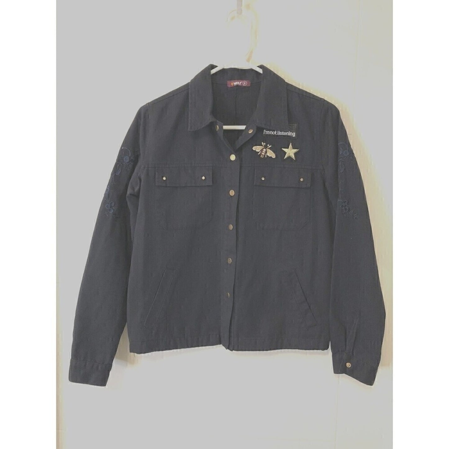 Wolf Seventy Seven Women's Sz. (S) Embroidered Black Denim Jacket