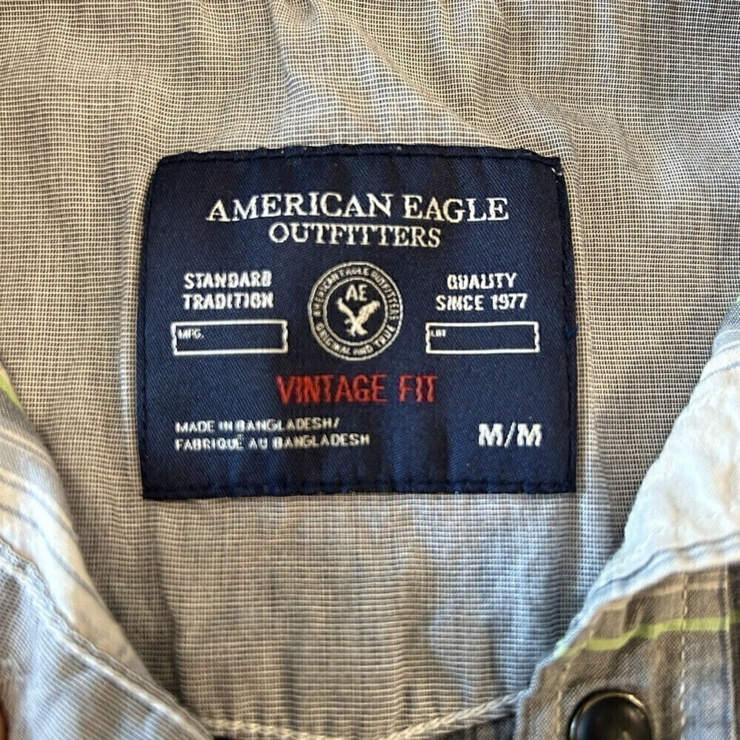 American Eagle Outfitters Plaid Vintage Snap-Fit Shirt – Men’s Size M, Long Sleeve #1130