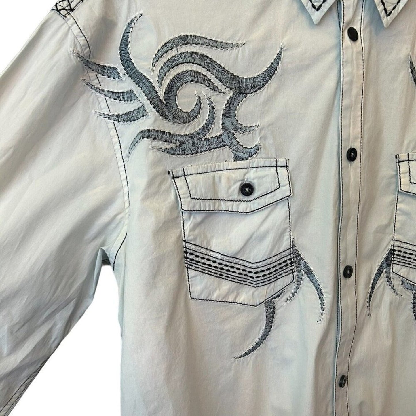 Western Roar Men's Long Sleeve, Cowboy Shirt, Embroidered, F/B, Size (XL) #C1170