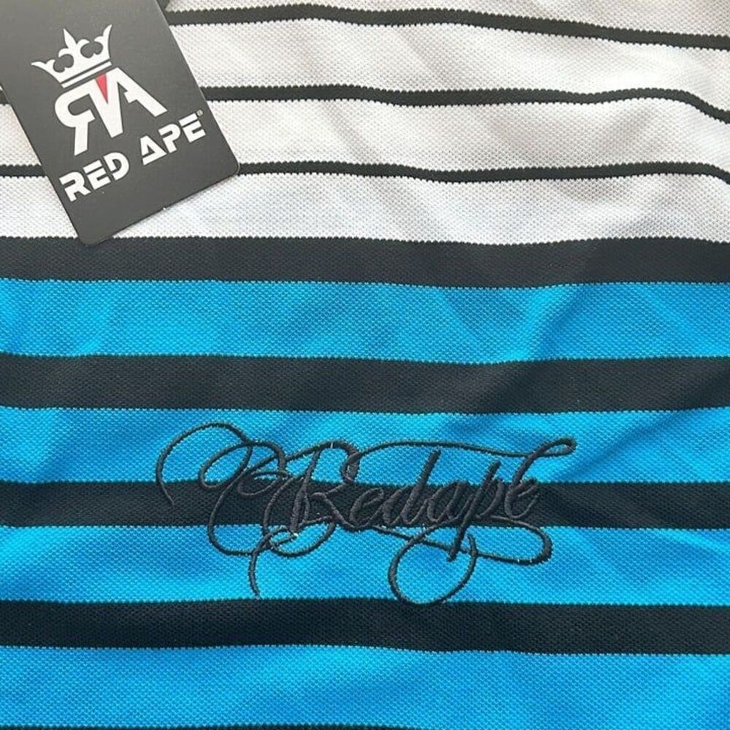 Red Ape Men's Polo Shirt Size 5X, Horizontal Stripe Black, Blue, Yellow #G1513
