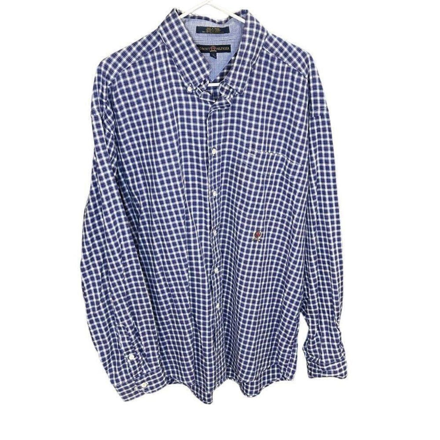 Tommy Hilfiger Mens Shirt Size XL Blue White Button Up Long Sleeve Check #M1362