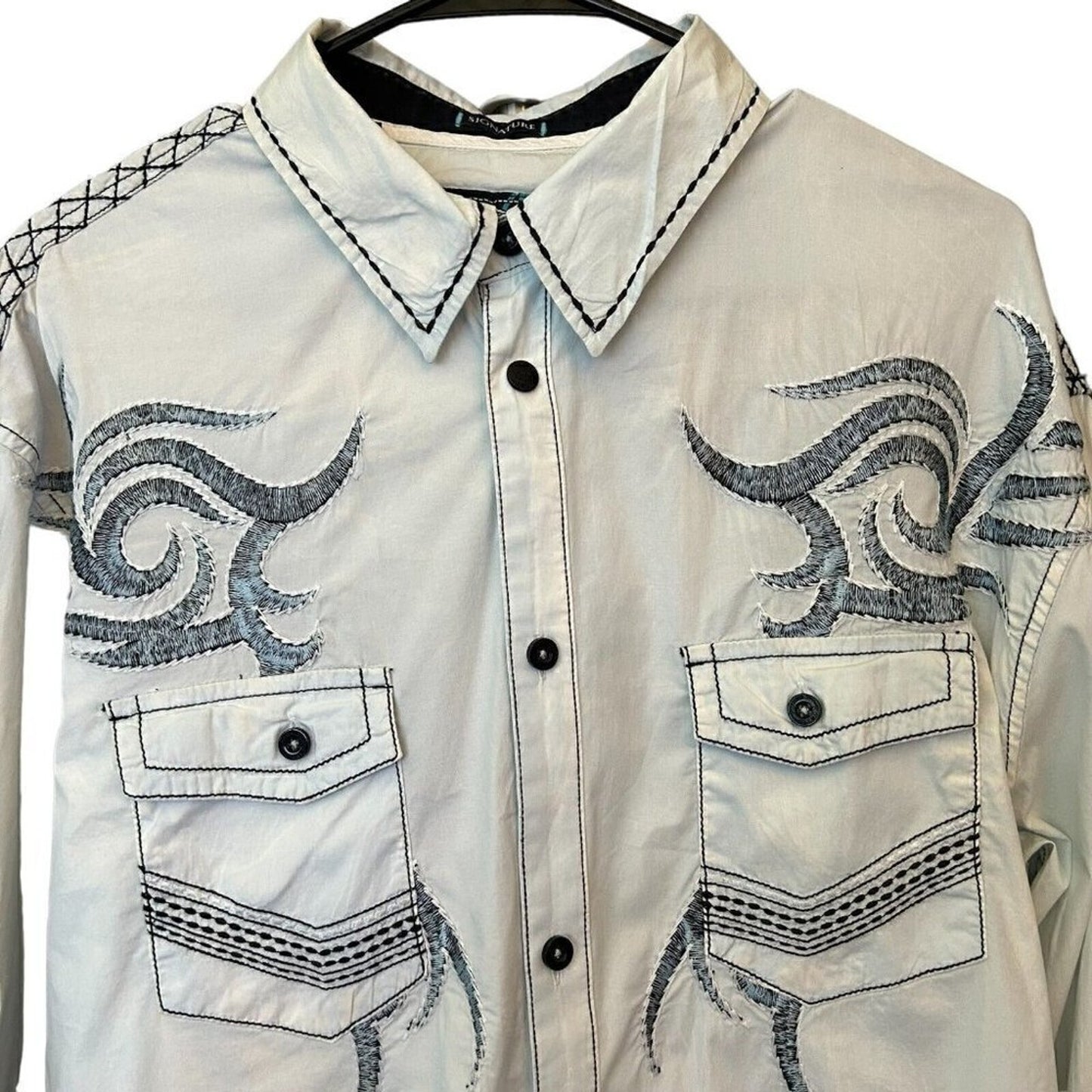 Western Roar Men's Long Sleeve, Cowboy Shirt, Embroidered, F/B, Size (XL) #C1170
