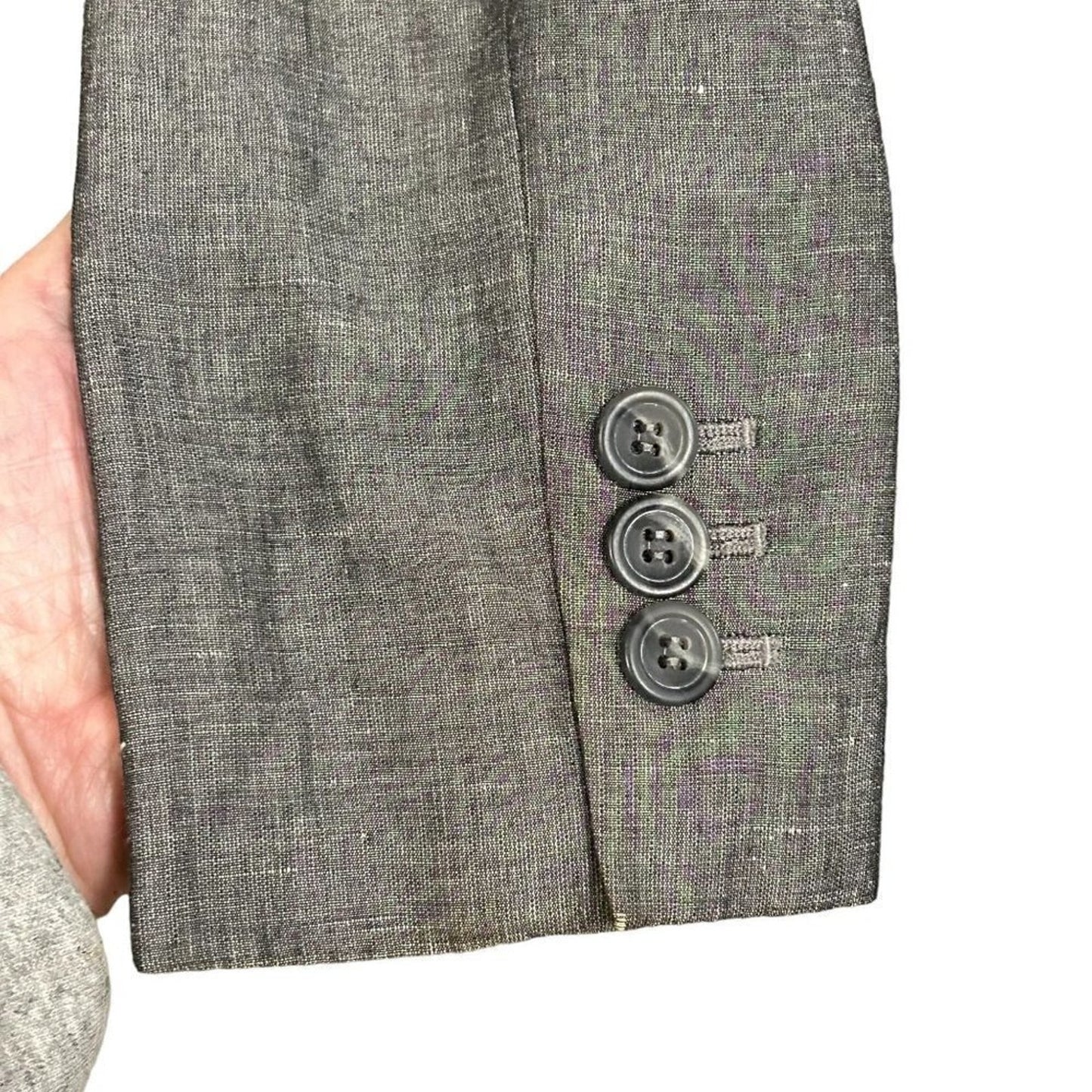 Ann Taylor Loft blazer size 2 linen blend gray button front classic cut