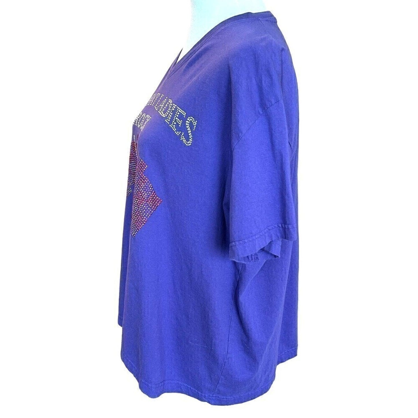 Red Hat Ladies Society Rock T-Shirt Size 2X Rhinestone Graphic w/Flag #K1297