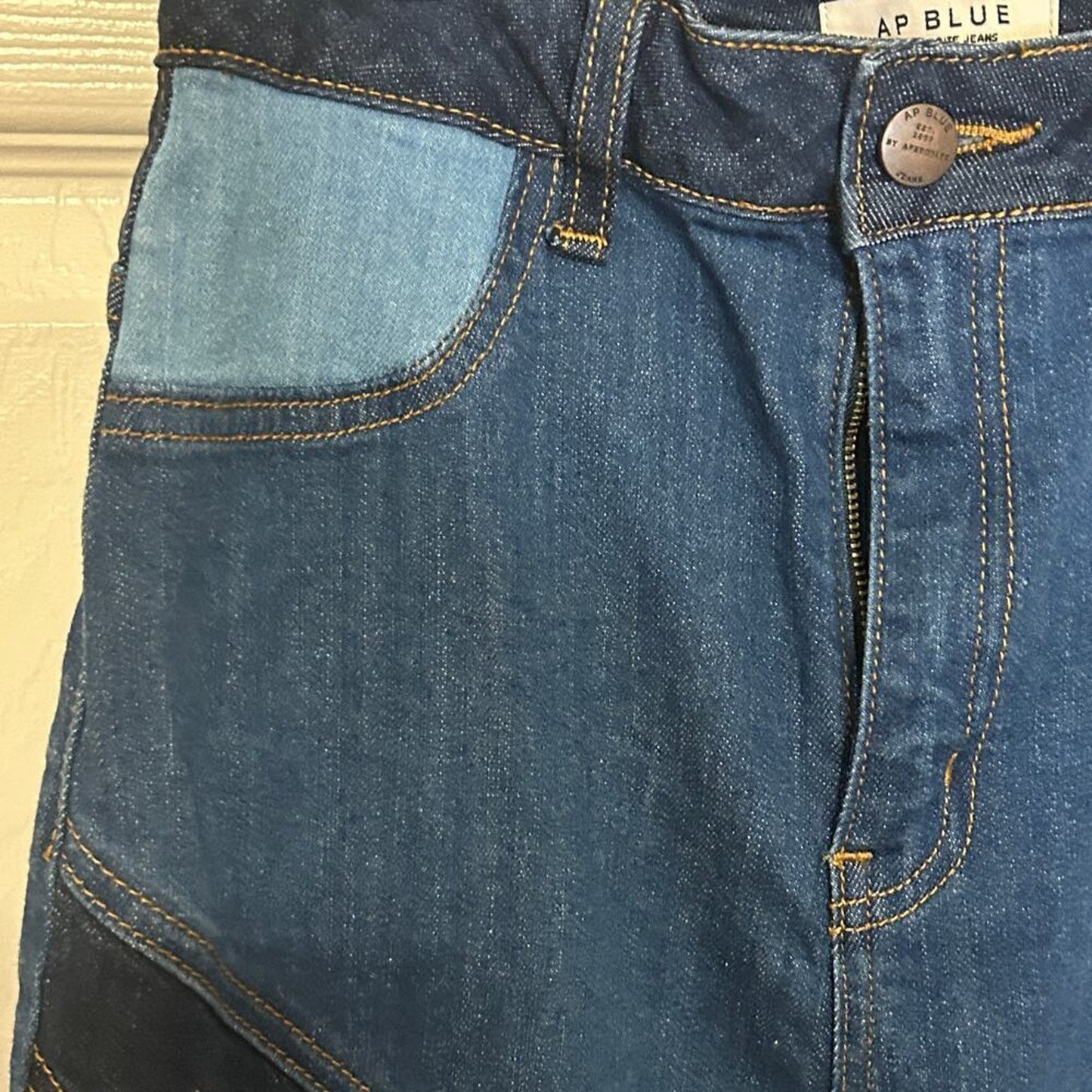 AP Blue Aphrodite 70's Flare Jeans Womens 9(29) Sz. Hippie Retro, Blue Patchwork