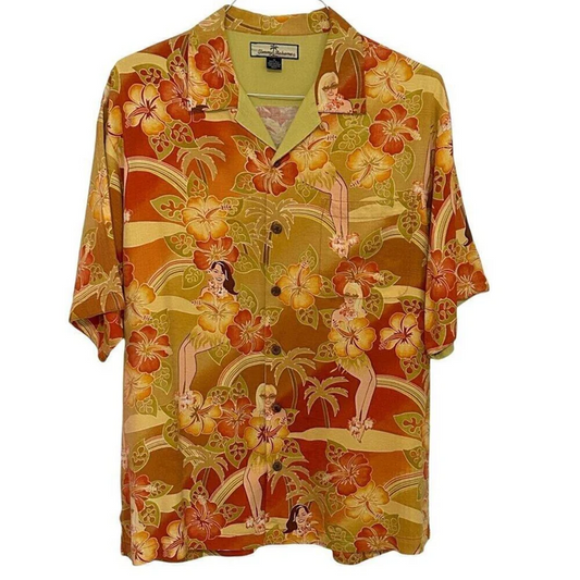 Tommy Bahama Men’s Size M Silk Shirt – Tropical Girls Print, Rare Vintage