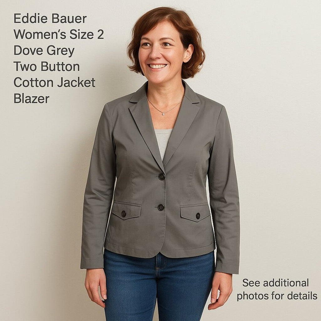 Eddie Bauer Women's Size 2 Dove Grey Two Button Cotton Jacket Blazer