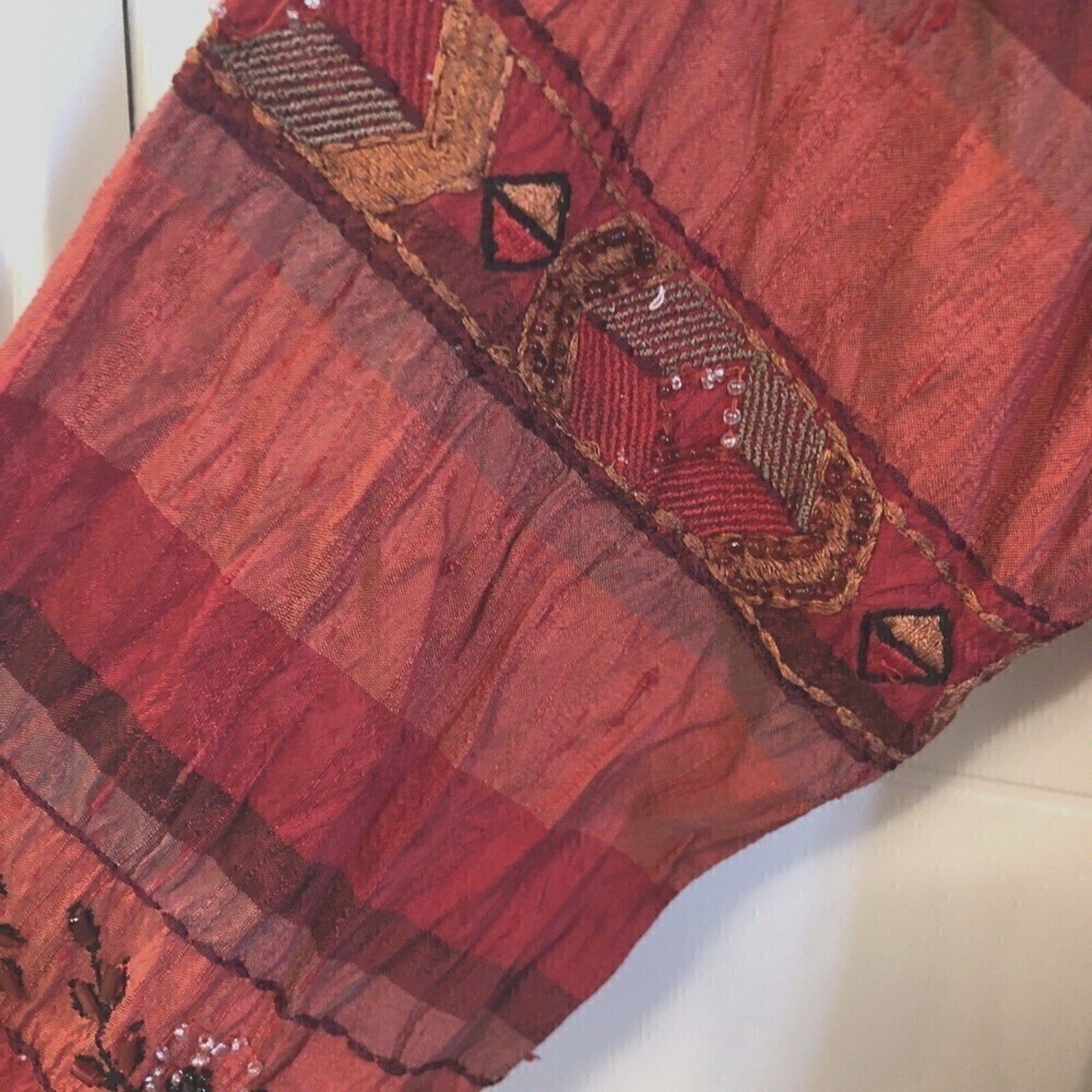 Chico’s Design Silk Embroidered Beaded Striped Top L