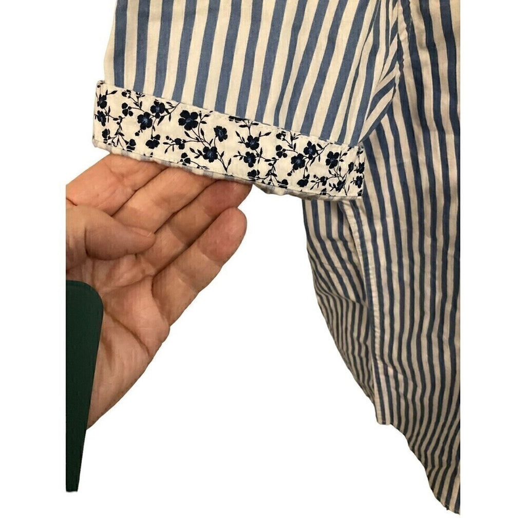 Denim & Flower Womens Casual Stripe Blouse Size L, Short Sleeve #1088 See Photos