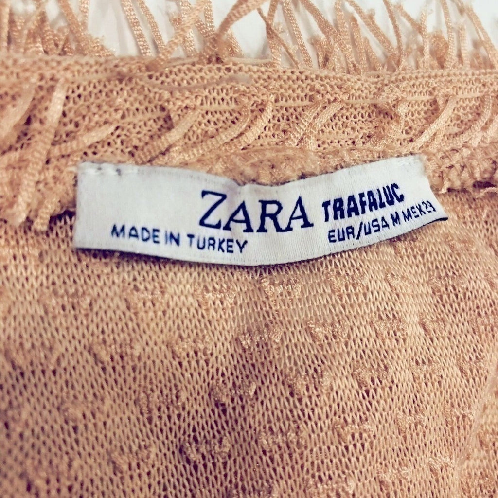 ZARA Trafaluc Pink Fuzzy Fringe Eyelash Popcorn Sweater Top Size ( M ), #1101