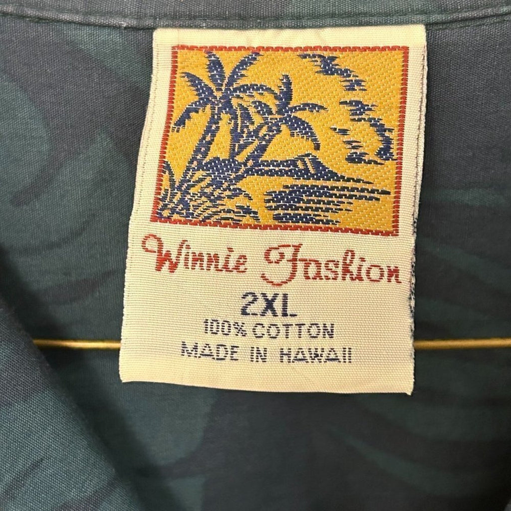 Winnie Fashion Men's Hawaiian Forest Green Luau Parrot Bird Shirt Size 2X #P1454