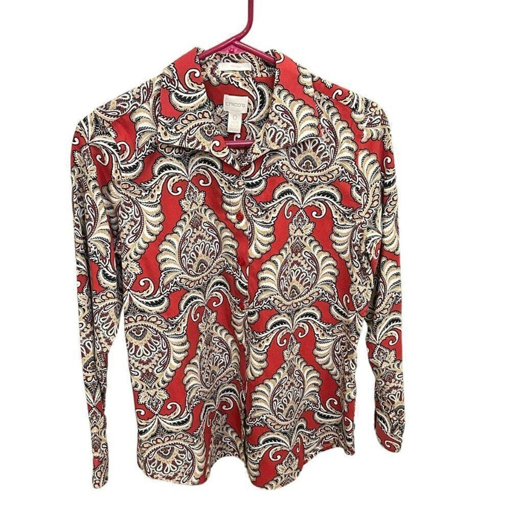 Chico’s Non‑Iron Paisley Button‑Up Blouse Sz. 0 - #H