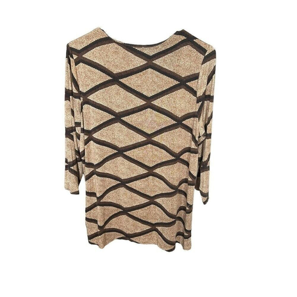 Lauren - Ralph Lauren Blouse Women's Size (L), Brown Geometric, 3/4 Sleeve #1109