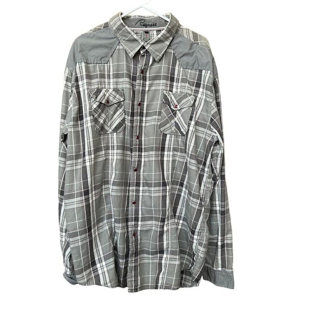 Reguest Mens Plaid Ruby Snap Front Pkts. Long Sleeve Embroidered Size 3XL #G1250