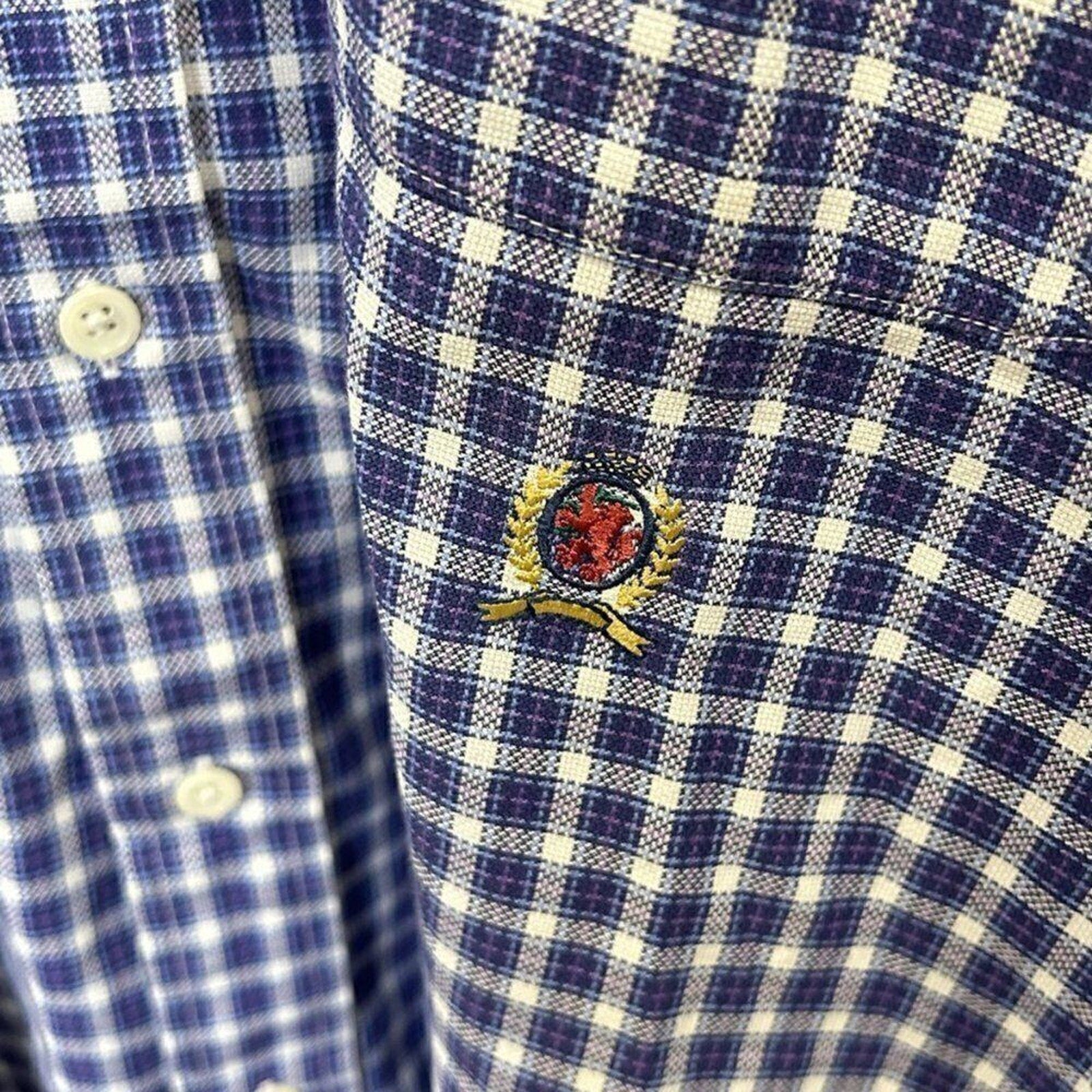 Tommy Hilfiger  Mens Shirt Size XL Blue White Button Up Long Sleeve Check #M1362