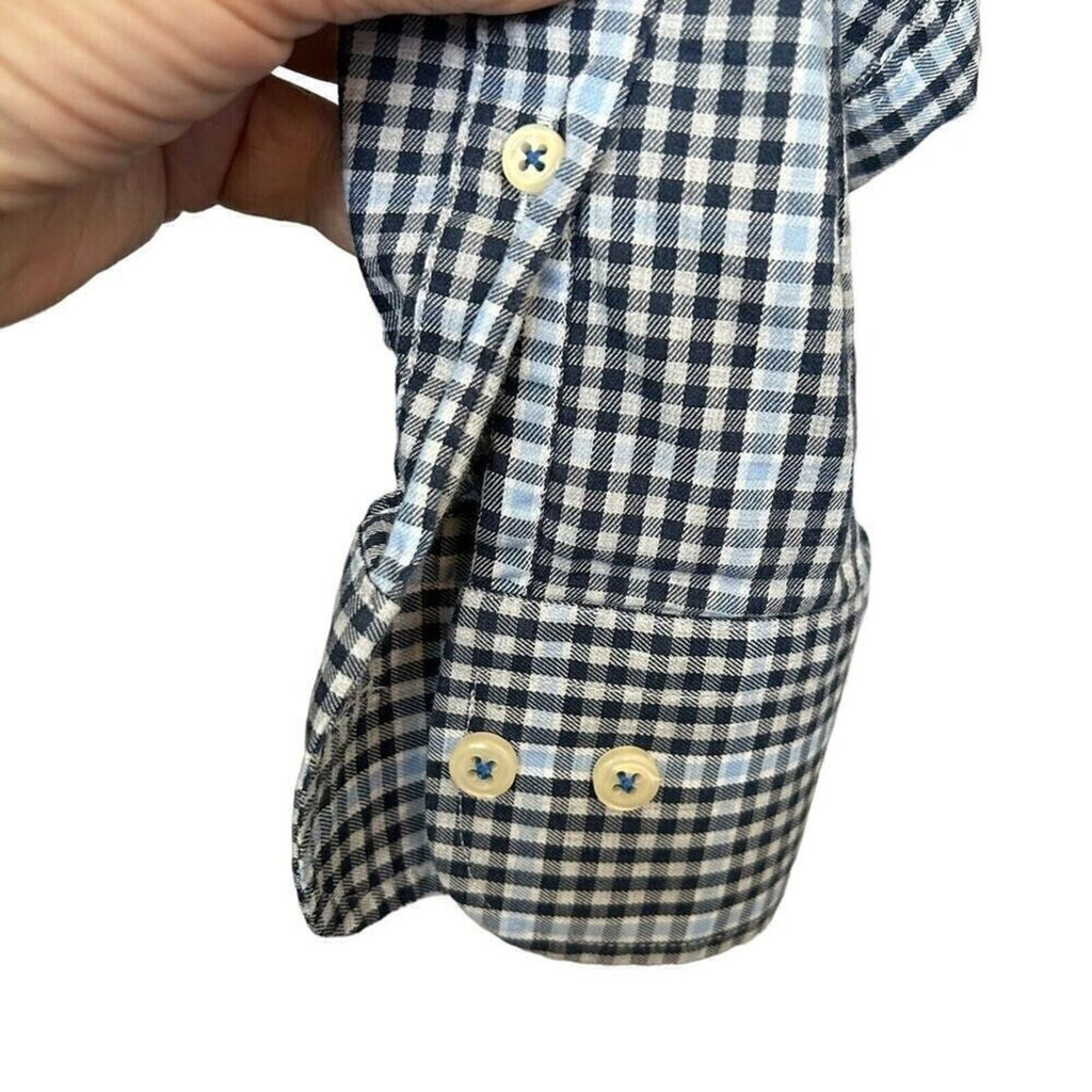 PETER MILLAR Mens (LG.) Button Down Shirt, Long Sleeve, Plaid Blue, Cotton #1145