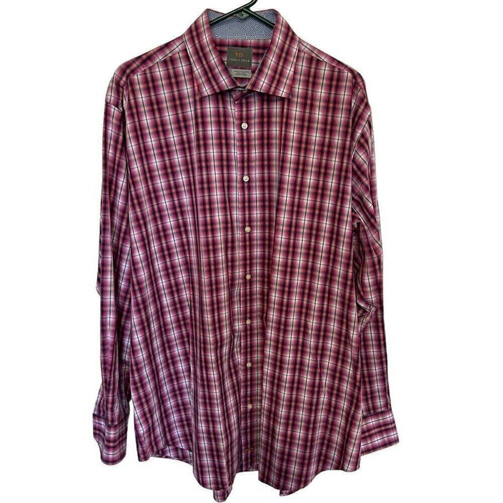 Thomas Dean TD Men's Shirt Button Up Size XXL Plaid Collar Cuffs Designer  #B145