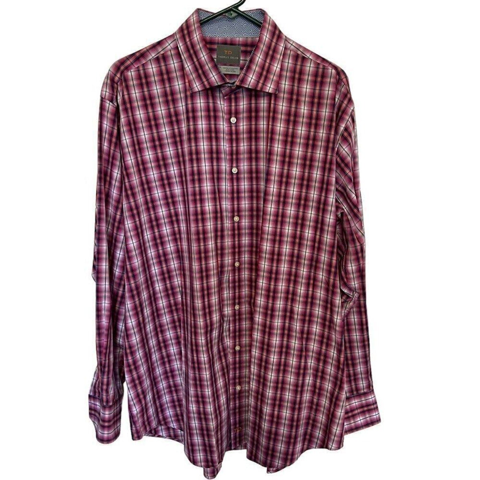 Thomas Dean TD Men's Shirt Button Up Size XXL Plaid Collar Cuffs Designer  #B145