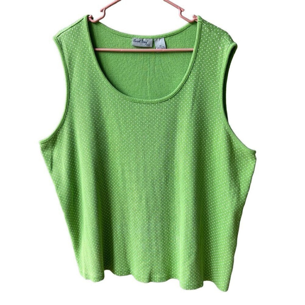Coral Bay Women’s Plus Tank Top Green Polka Dot  Size 3X G1573