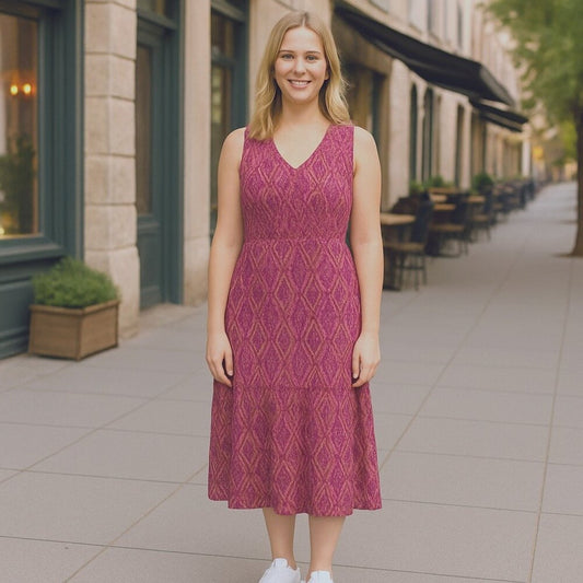 Lauren Ralph Lauren Geometric Midi Sleeveless Dress Fully Lined Purple H#007