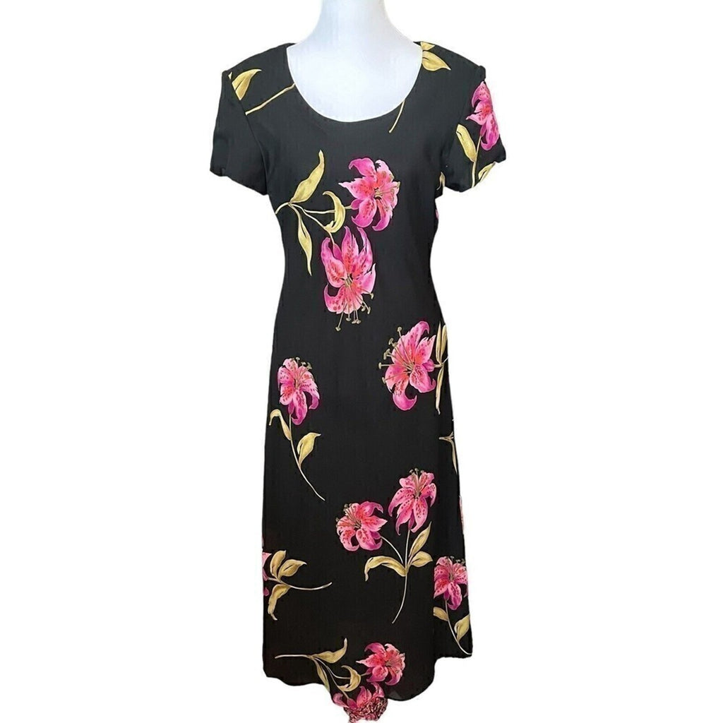 Jessica Howard black & purple floral dress size 8 (above ankle, short sleeve, fully lined)