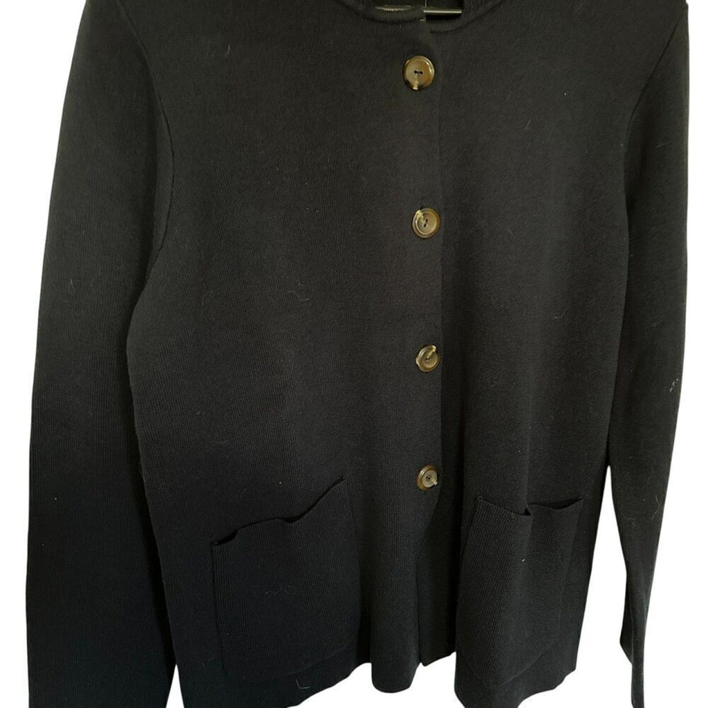 J.Jill Cardigan Pockets Sweater Cotton, Open Crew Neck Tight Knit Blue #017