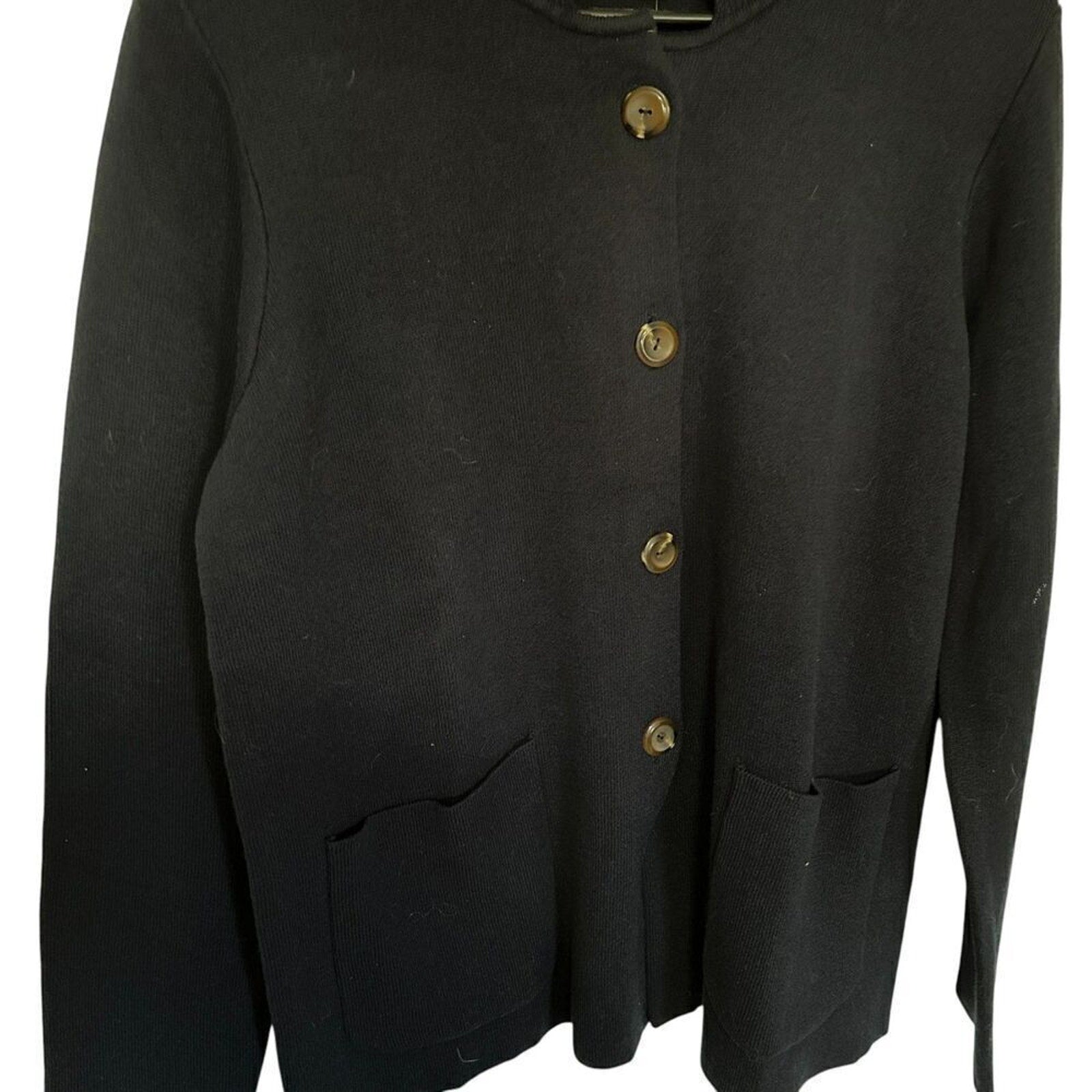 J.Jill Cardigan Pockets Sweater Cotton, Open Crew Neck Tight Knit Blue #017