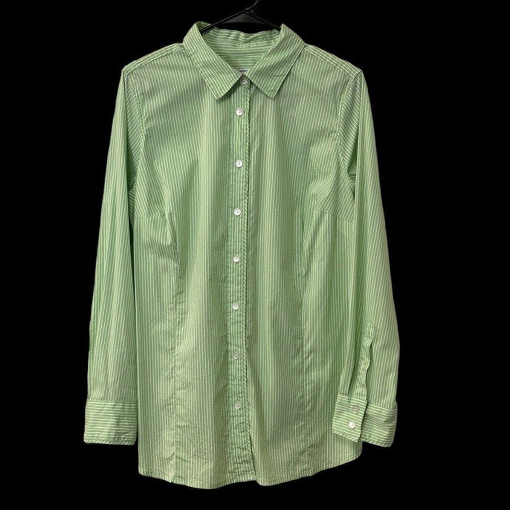 Liz Claiborne Womens Cotton Blend Shirt Blouse Size 1X Green Button Up #BH