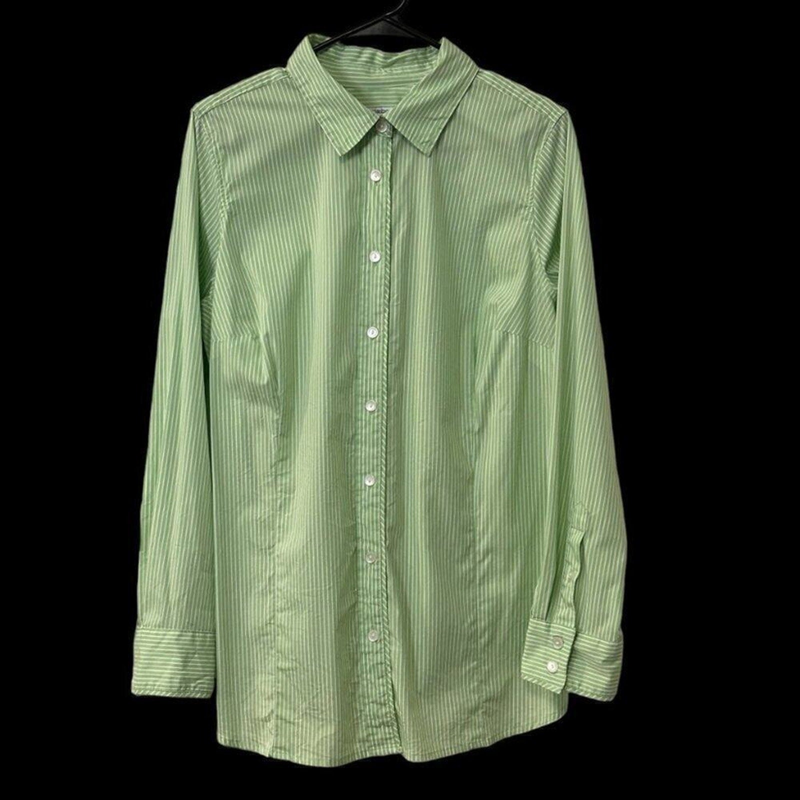 Liz Claiborne Womens Cotton Blend Shirt Blouse Size 1X Green Button Up #BH