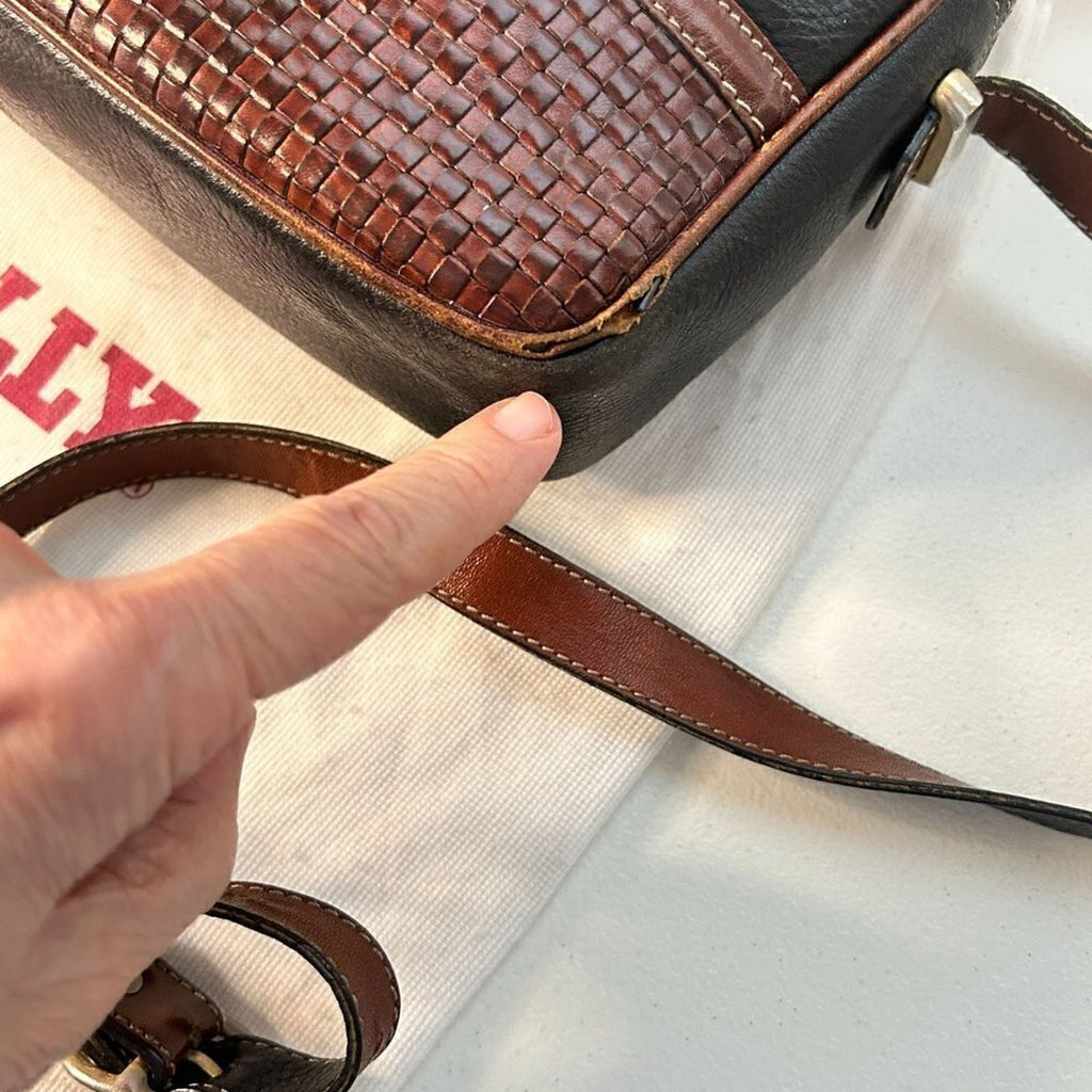 Bally Vintage Women's Crossbody / Shoulder Brown Woven Leather Shoulder Bay