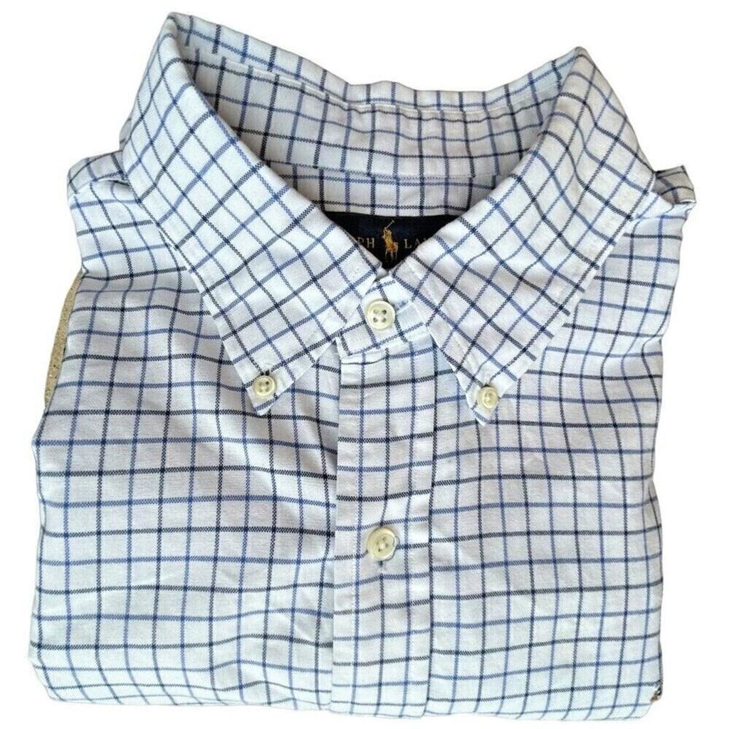 Ralph Lauren Mens Shirt Button Down Long Sleeve Small Blue Plaid Sz. (L) #A1206