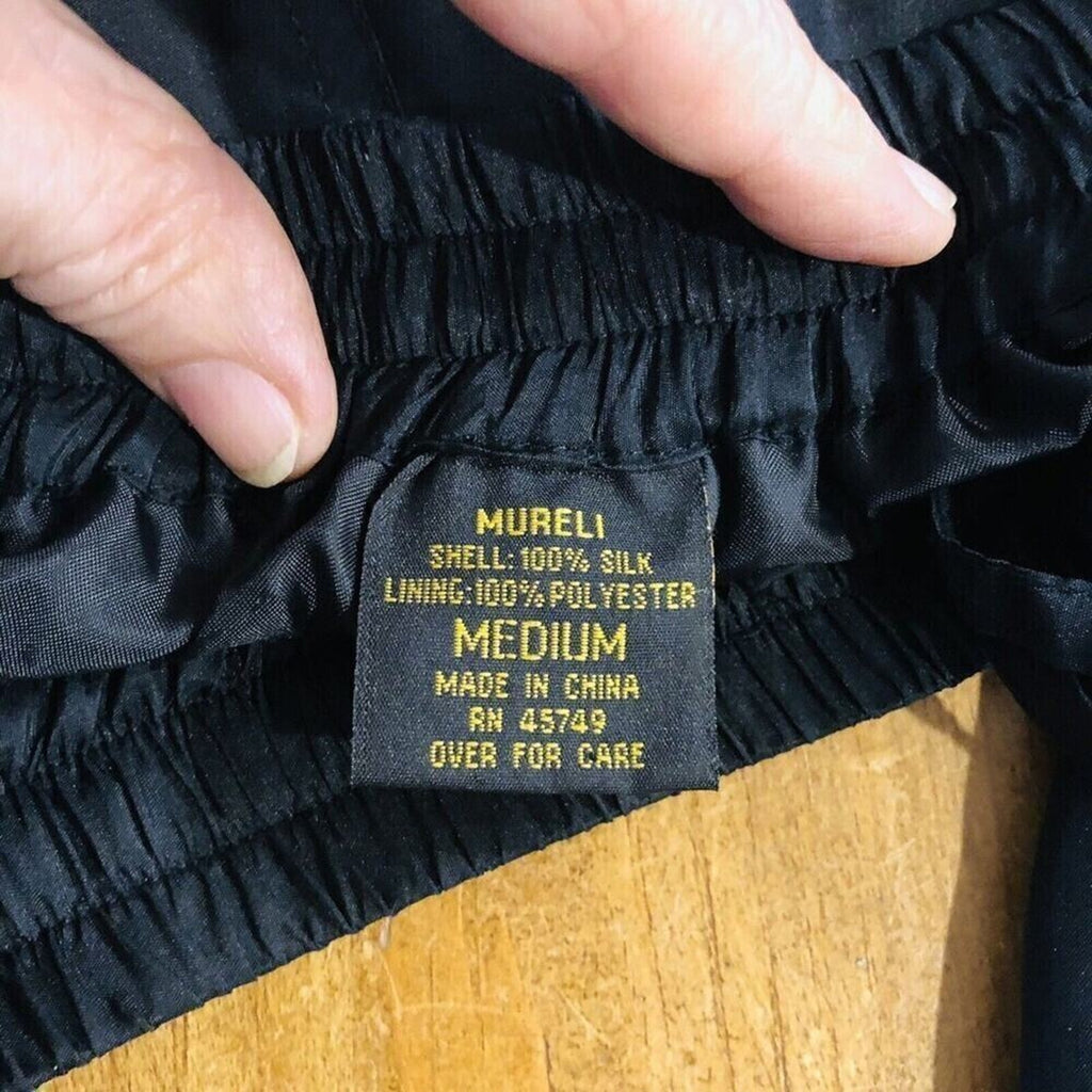 Muriel Women's 100% Silk Wide Pants - Lined - Size Medium Black