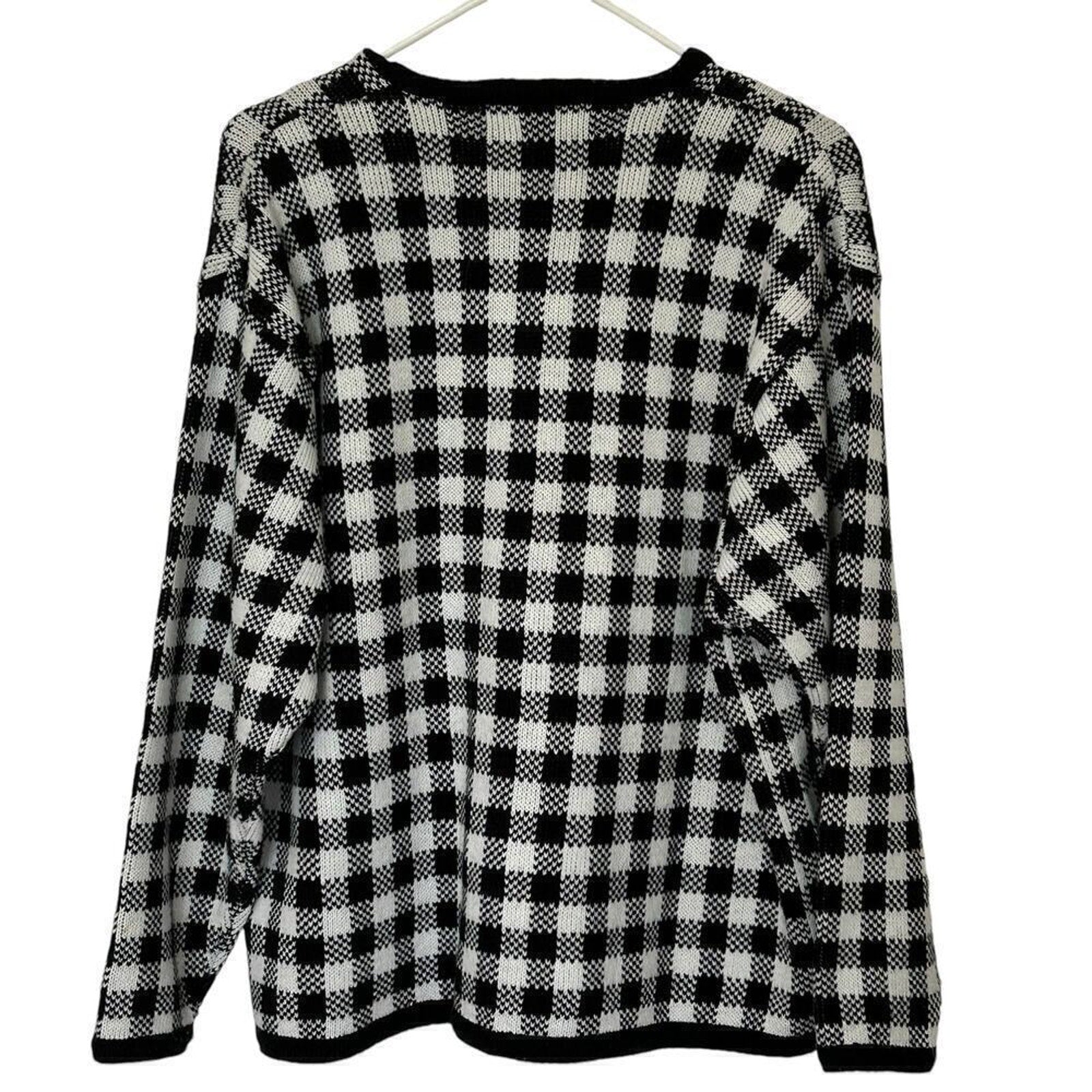 Crystal-Kobe Womens Houndstooth Sweater Gold Button Cardigan Sz. XL