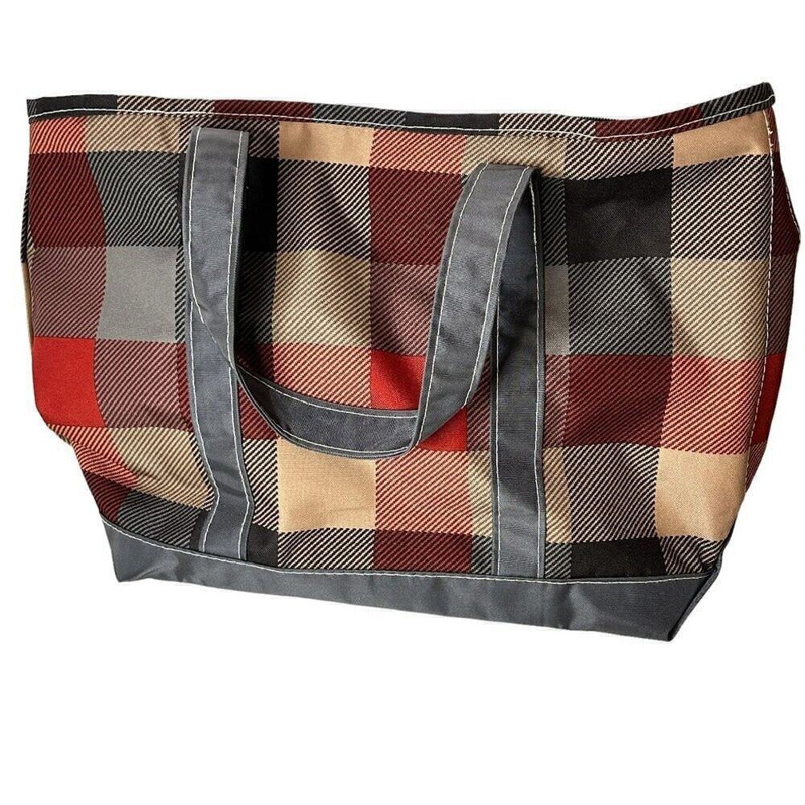L.L. Bean Everyday Lightweight Tote Bag Plaid Maine School Workout Books Work