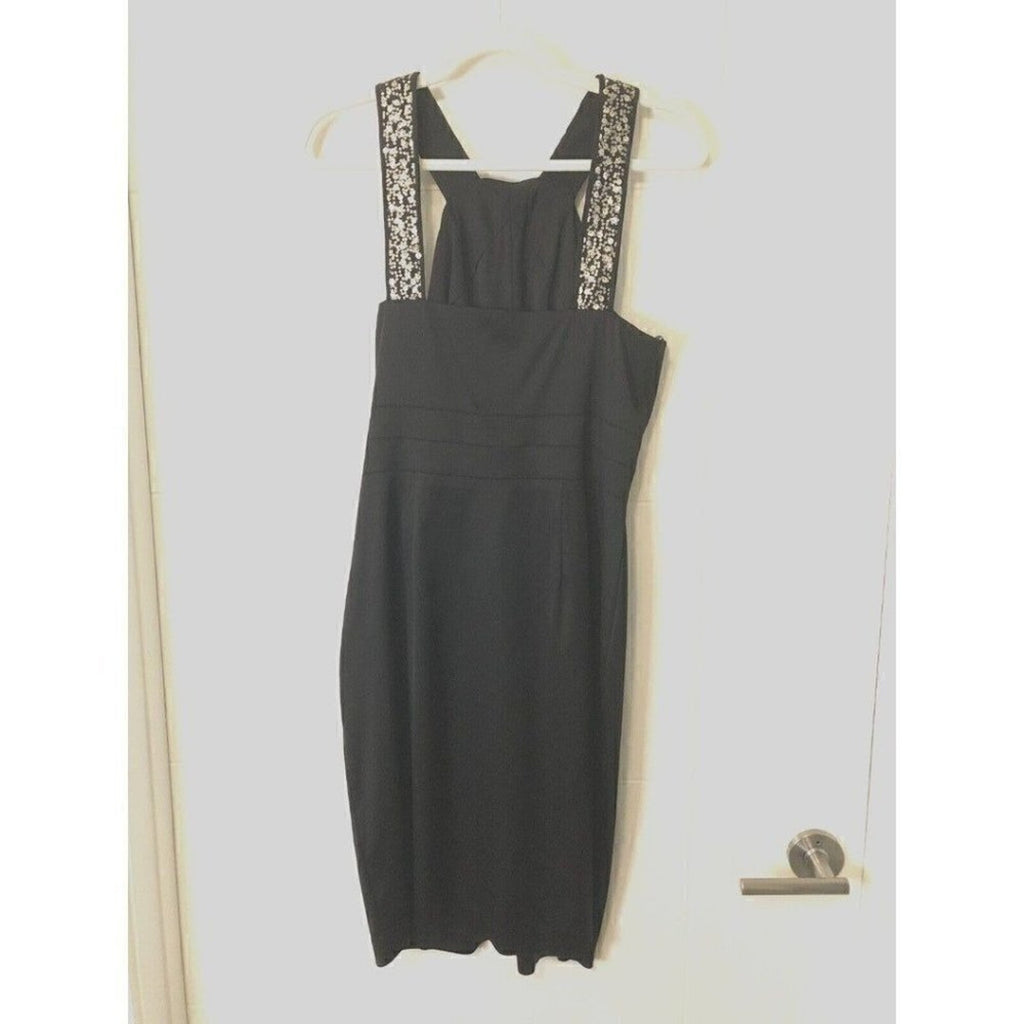 Donna Ricco black satin cocktail dress size 10 with sequin straps
