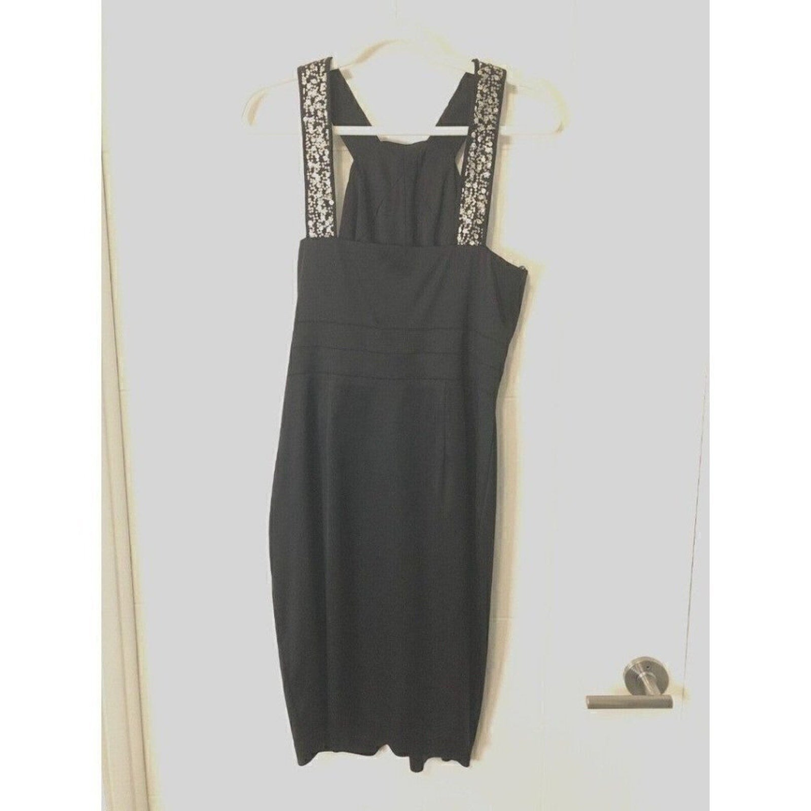 Donna Ricco black satin cocktail dress size 10 with sequin straps