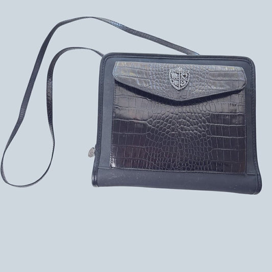 Vintage Brighton Black Leather 3 Ring Organizer - Binder , Shoulder Strap