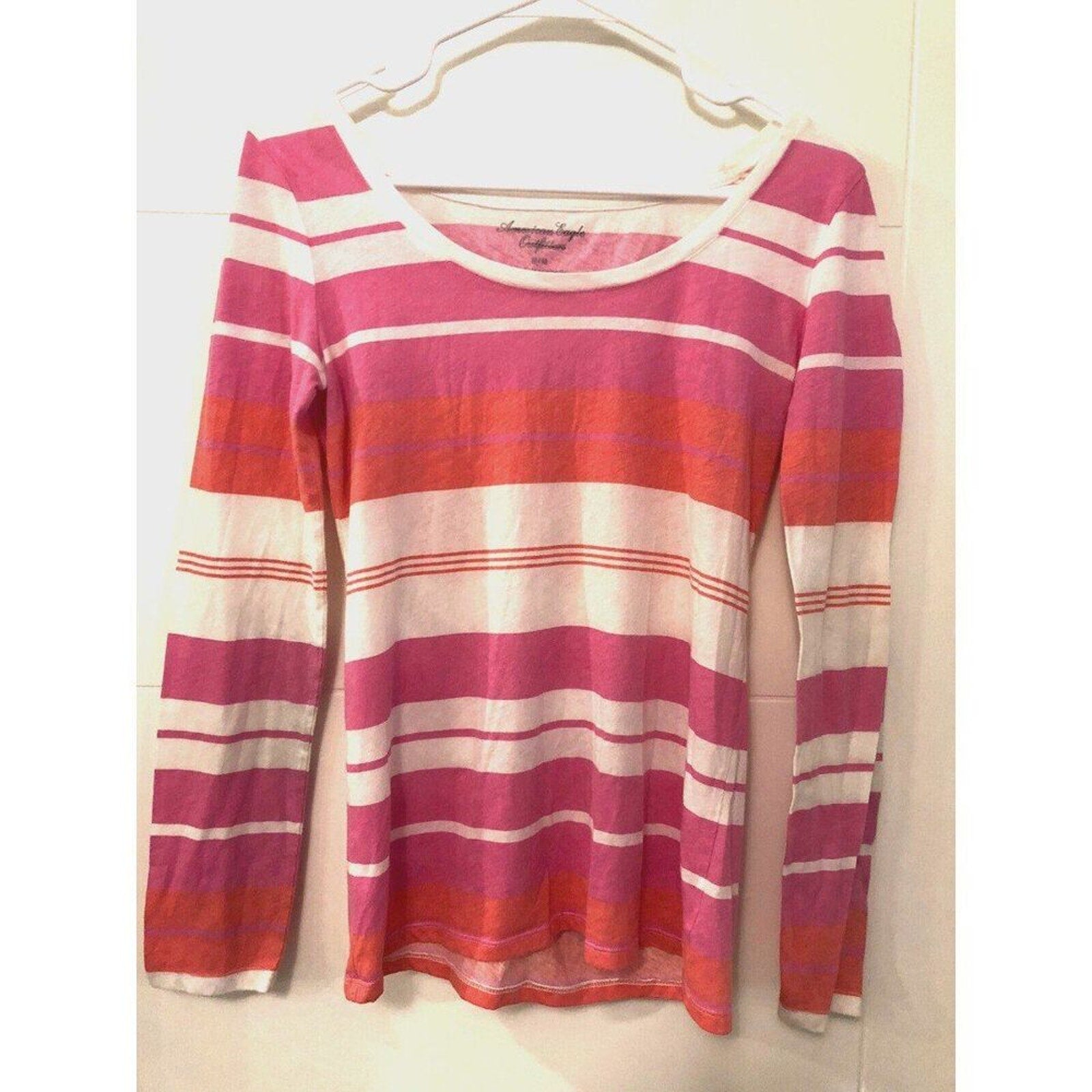 American Eagle Soft & Sexy Long Sleeve T-Shirt – Women’s Size M, Pink & White Stripes, Scoop Neck