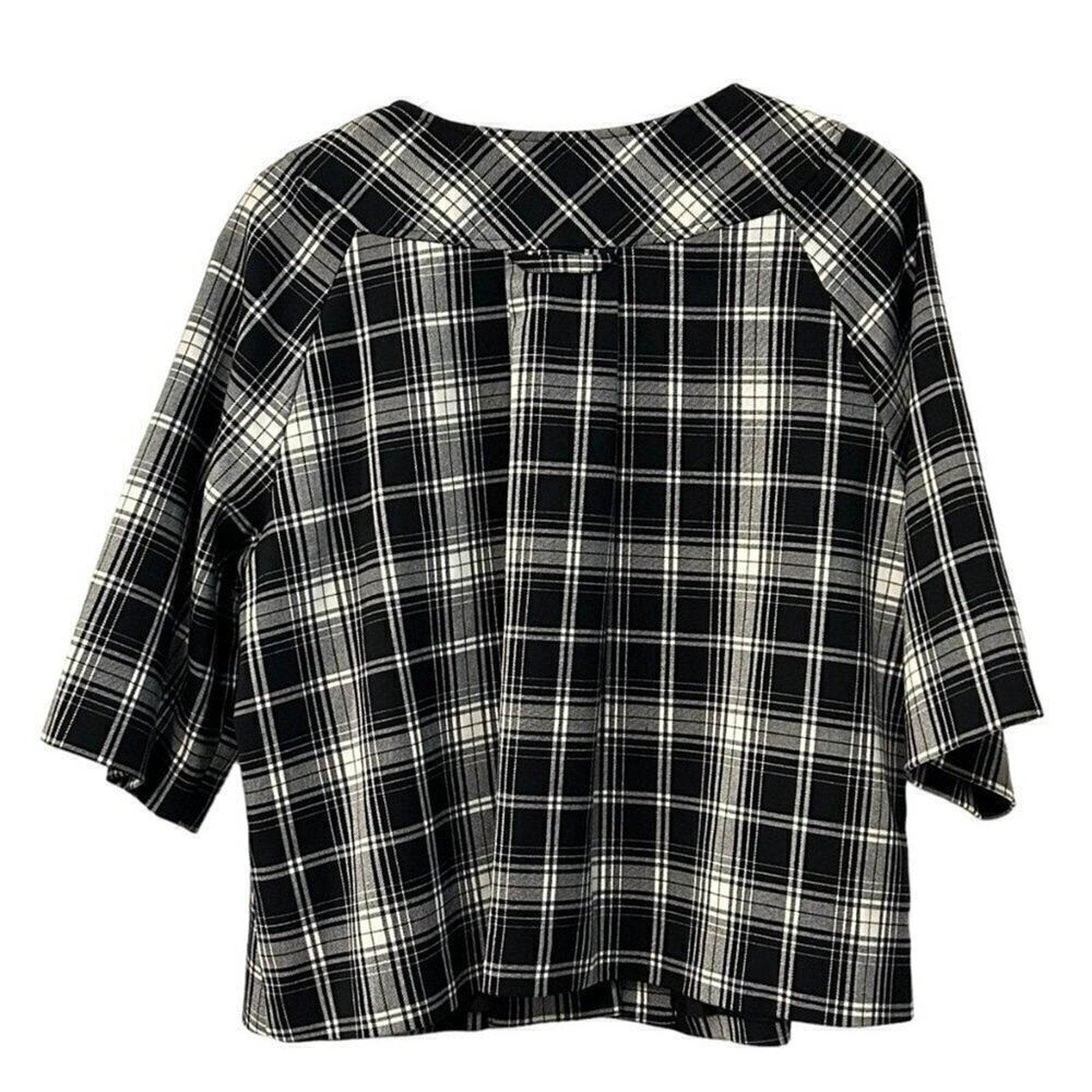Signature by Larry Levine Women's Size 18 Black White Plaid 3/4 Jacket #BH