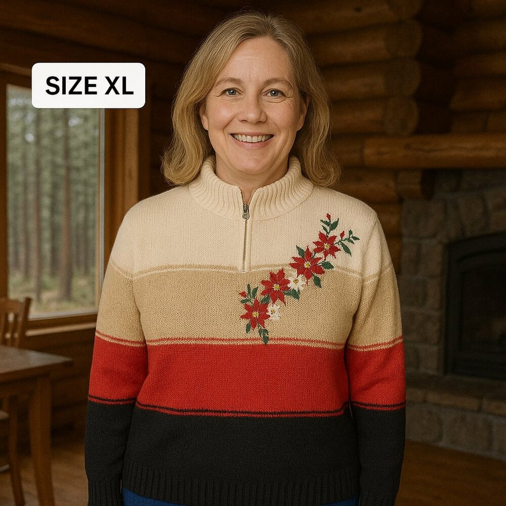 Miller's Vintage 90s Women's Sweater Embroidered Qtr. Zip Wh/Red/Bl. #L1378