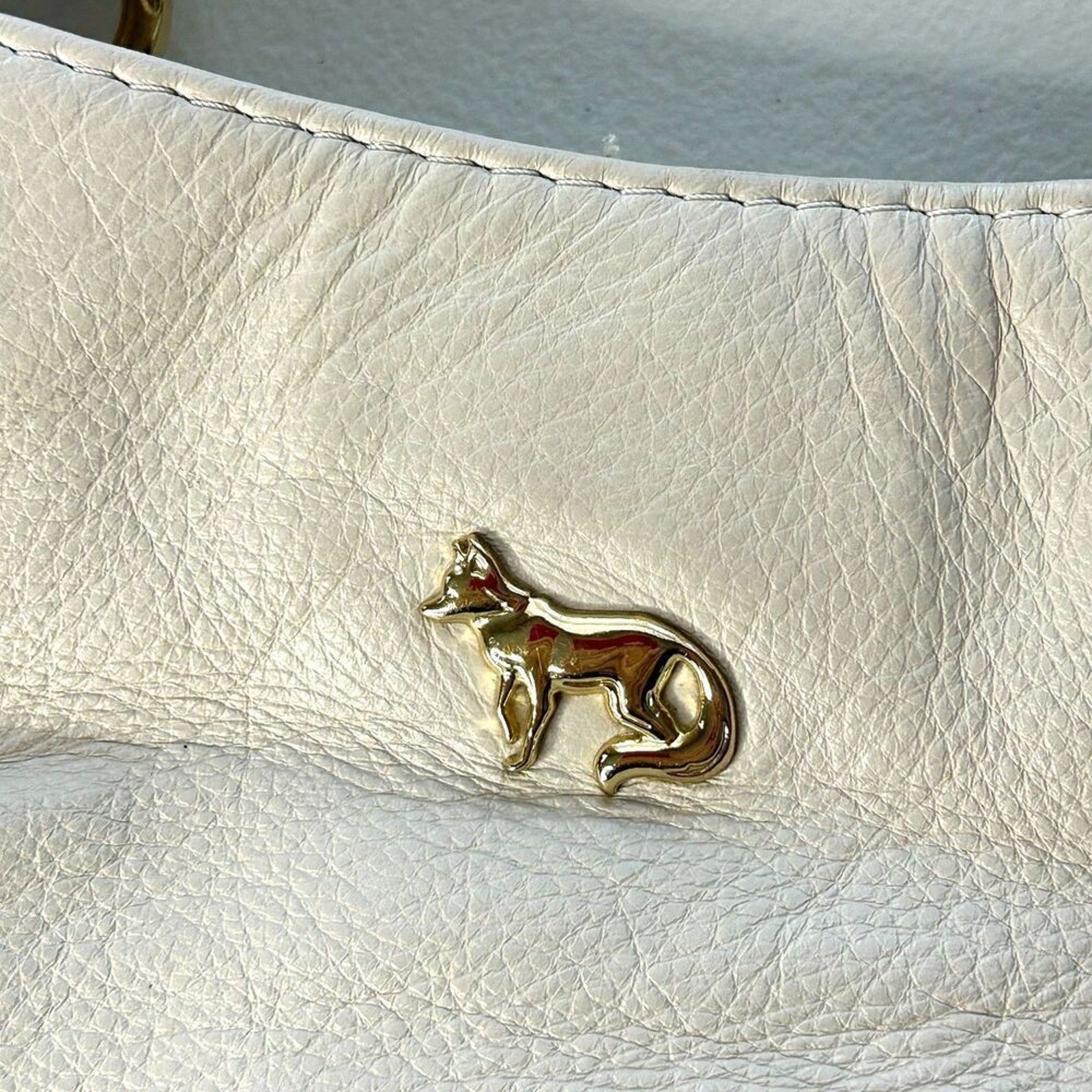 EMMA FOX Guc Pebbled Leather Satchel Crossbody Bag Cream Gold