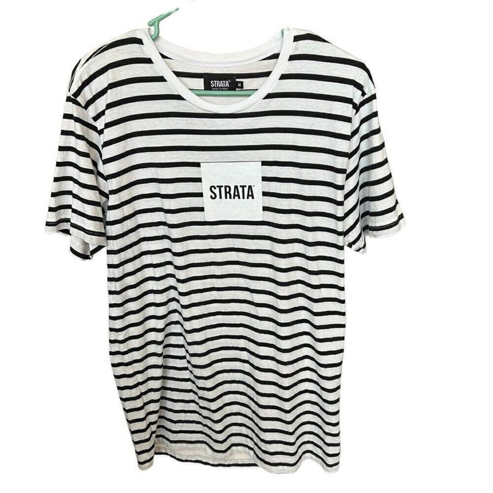 Strata Logo (RARE) Women's Striped T-Shirt, Black/White Size Medium #B1110