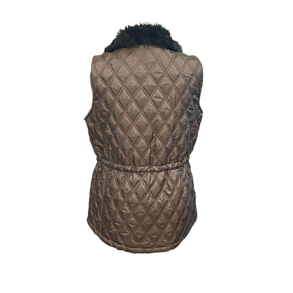 Casual Identity Quilted Vest Women's Sz. S Faux Fur Collar Snap Closure #K1349