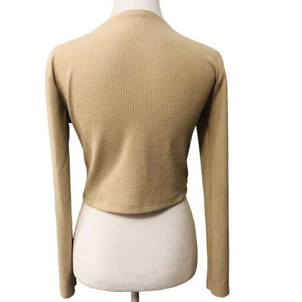 ZARA Beige Crew-Neck Long-Sleeve Crop Top (Size M) – Lightweight, All-Season Style #1085