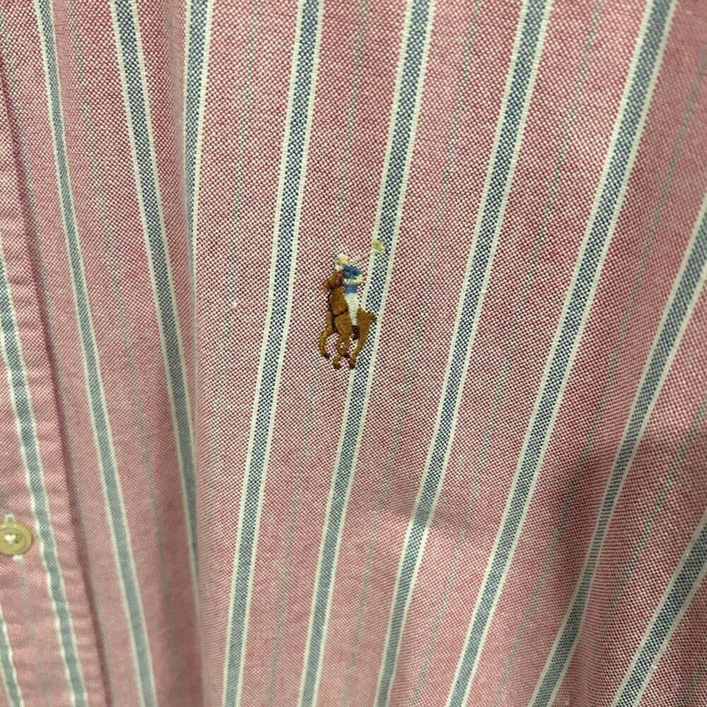 Ralph Lauren Polo Men's Long Sleeve BT Dwn Sz. XL Pink Blue/White Striped #M1393