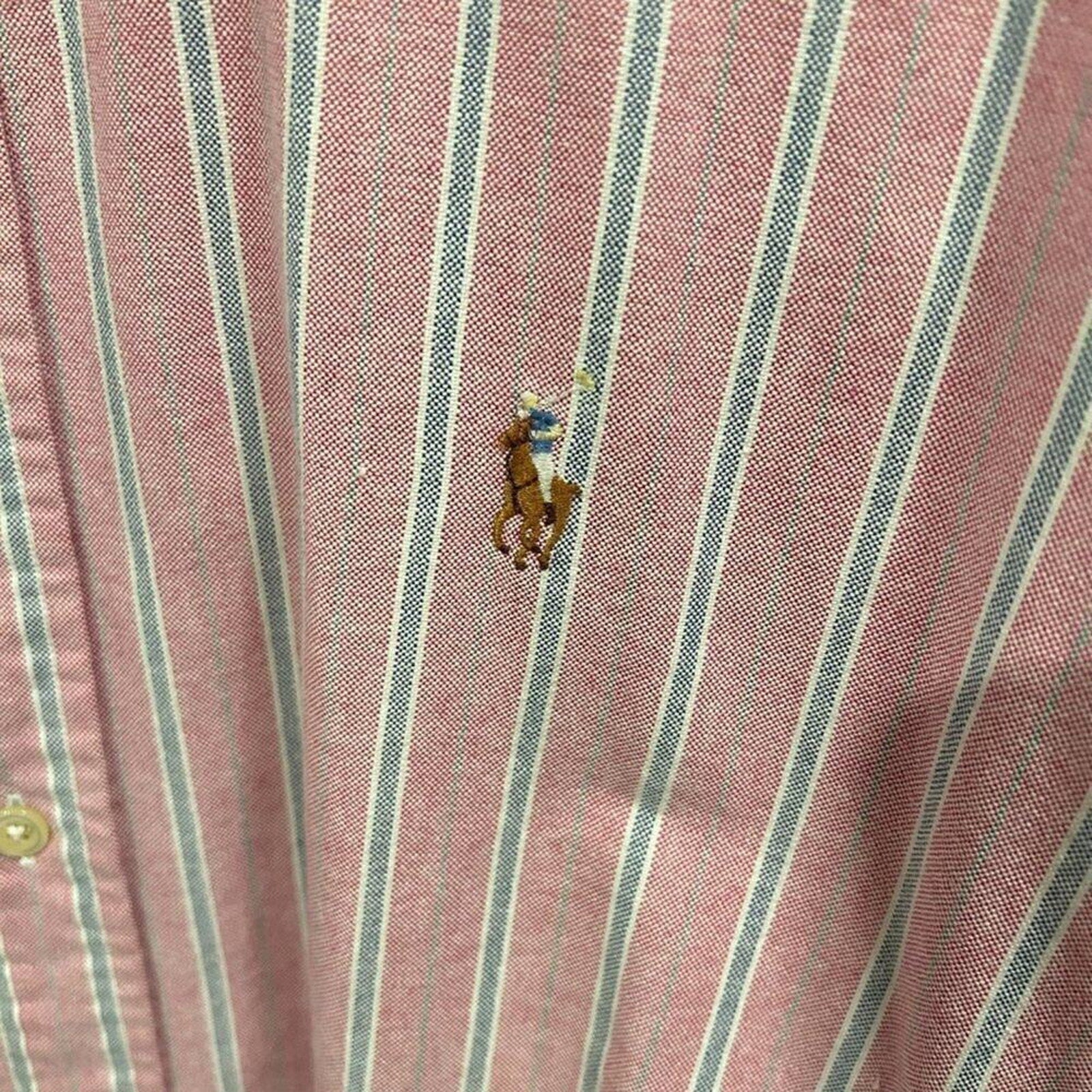 Ralph Lauren Polo Men's Long Sleeve BT Dwn Sz. XL Pink Blue/White Striped #M1393