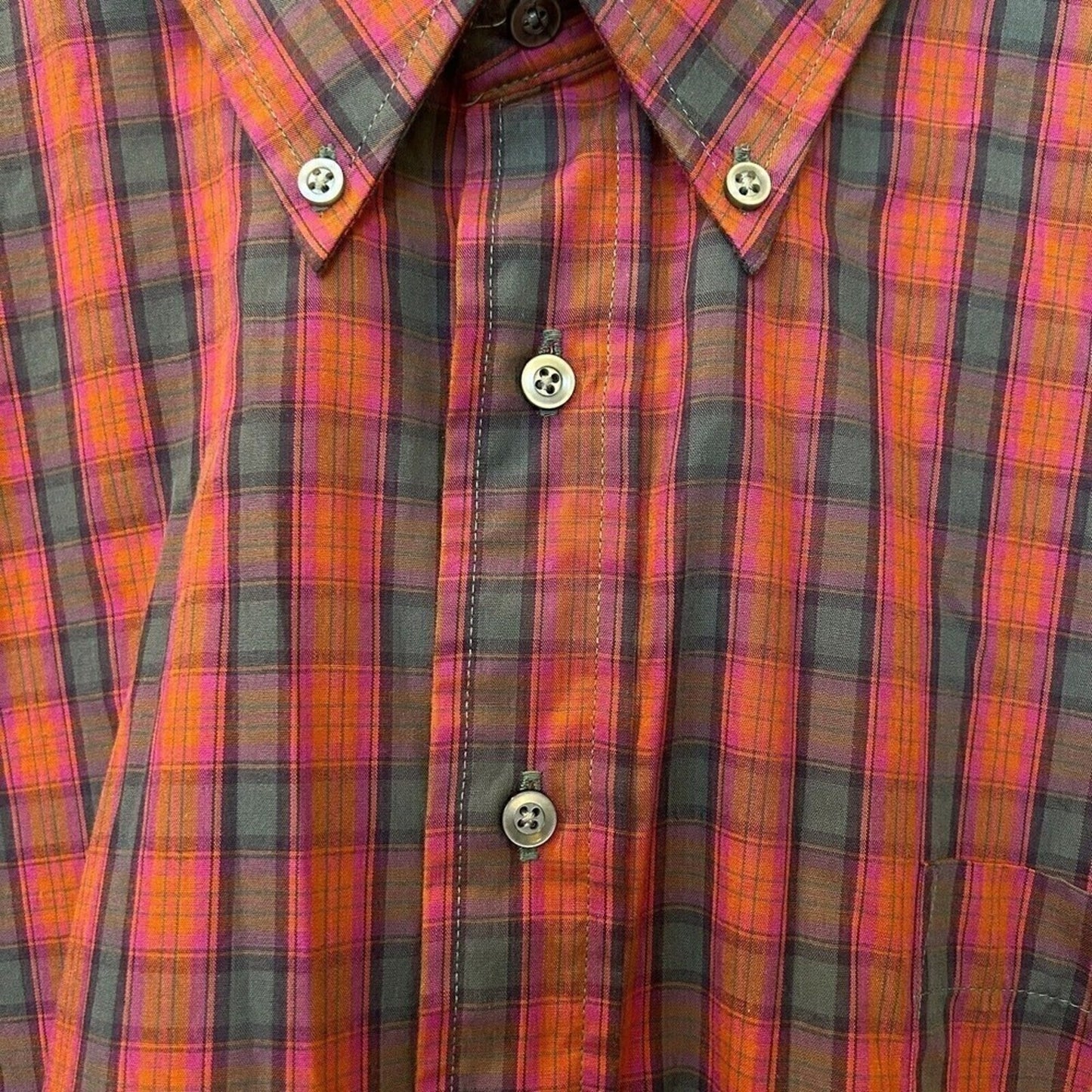 All American Men’s Button-Down Shirt – Size L, Red & Green Plaid, Long Sleeve #K-1357