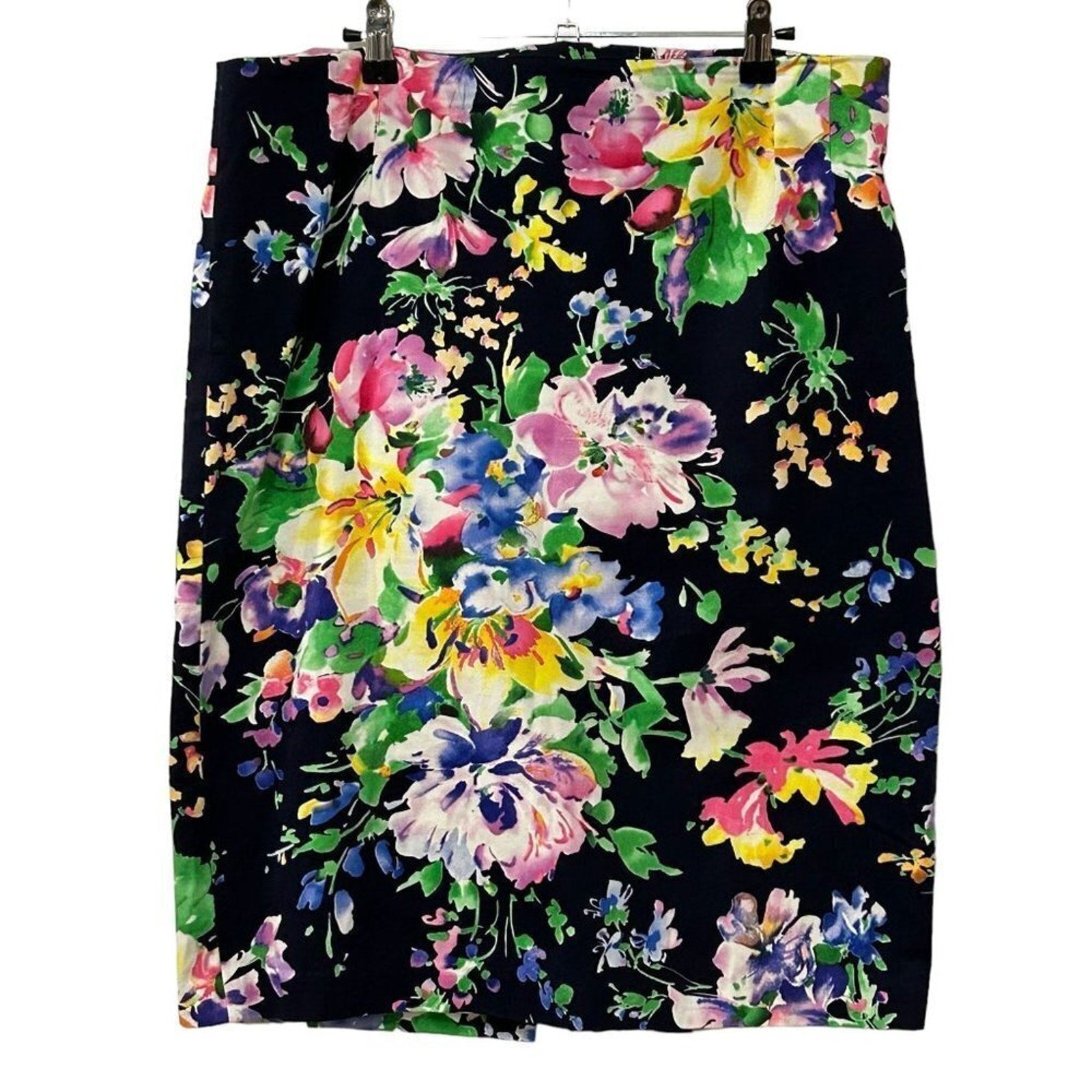 Lauren Ralph Lauren Colorful Floral Pencil Skirt – Size 12, ¼-Zip Accent, Figure-Flattering Tailored Fit#O1408