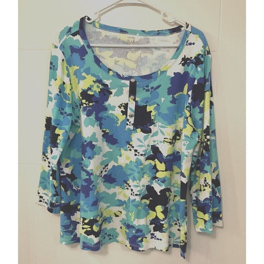 Anne Klein Sport long‑sleeve boat‑neck blouse XL colorful floral